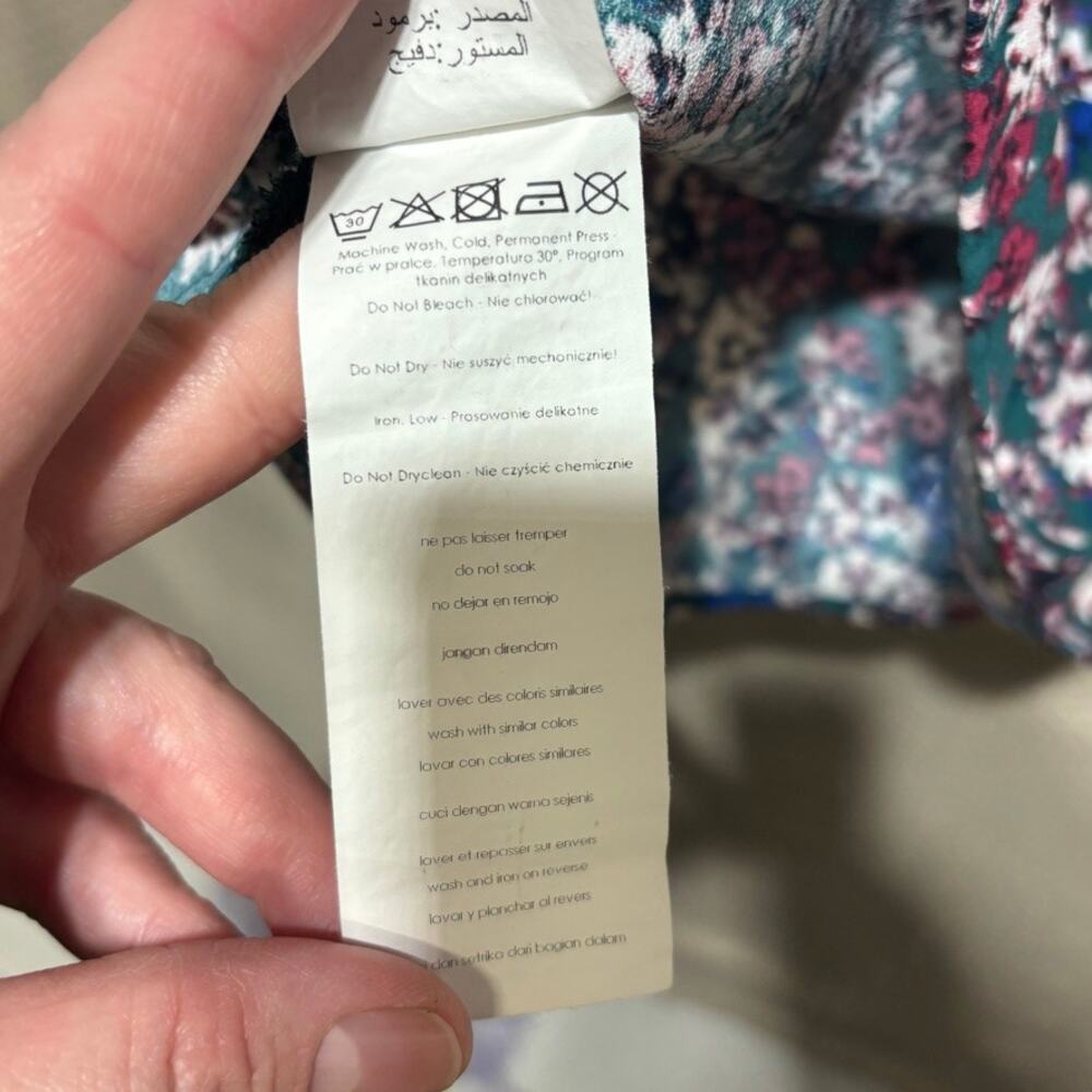 Promod Floral Mini Dress | Size 4 (US) | 3/4 Sleeve Teal Blue Multi Print - Picture 7 of 10